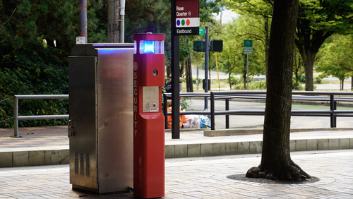 Blue-light security phone at Rose Quarter Transit Center