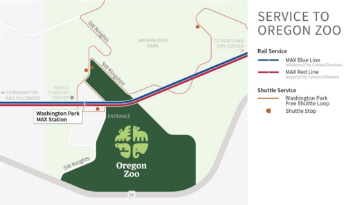 Map showing TriMet service to the Oregon Zoo