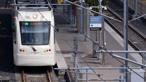 MAX Green Line train to Clackamas Town Center at the SE Holgate Blvd MAX Station.
