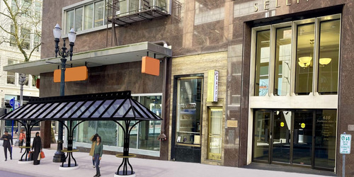 Rendering of future bus stop at SW 6th Avenue and Alder Street in Portland