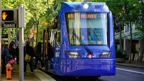 TriMet MAX train in Portland City Center