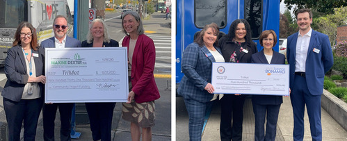 Side-by-side photos of Congresswomen Dexter and Bonamici with TriMet leaders