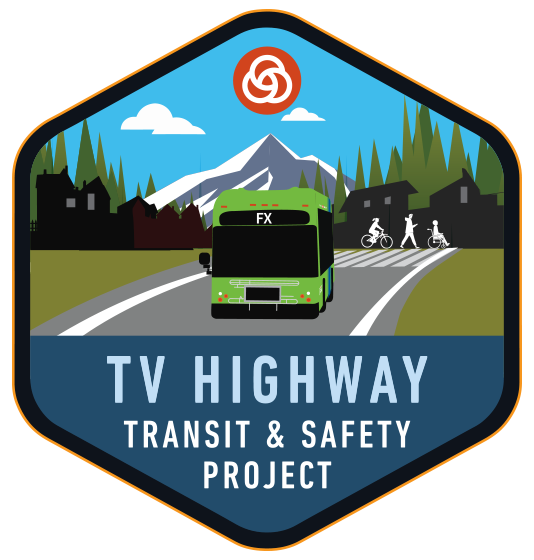 TV Highway Transit & Safety Project logo, featuring a bus with Mount Hood in the background