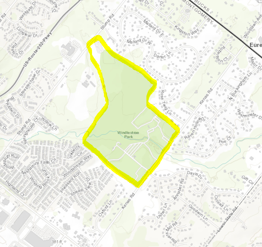 Map highlighting the mosquito-spraying area in and near Windlestrae Park
