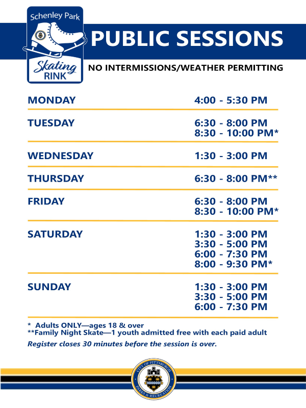 SCHENLEY PARK SKATING RINK SCHEDULE