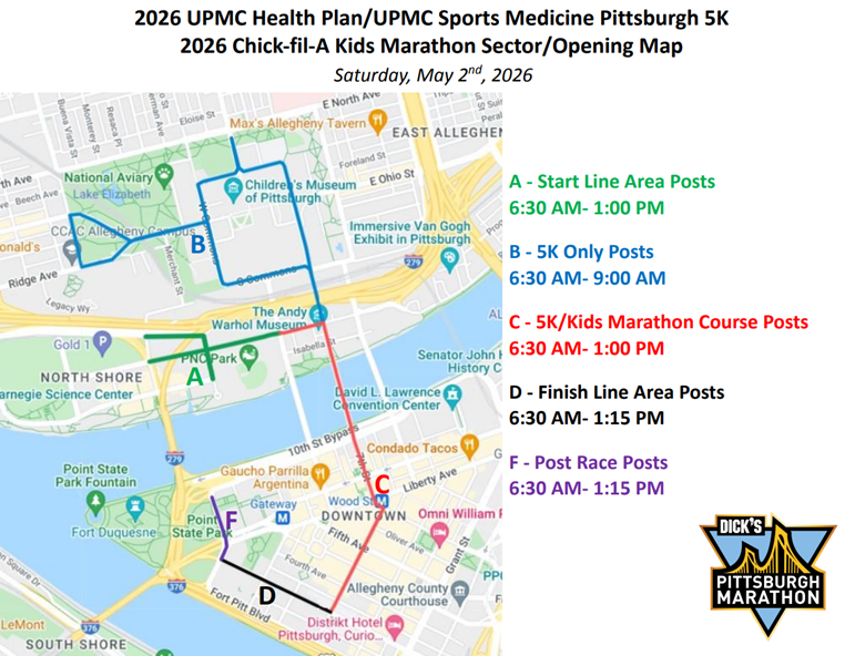 Map of Road Closures for Saturday, May 2, 2026 for Downtown and North Side as Described Above