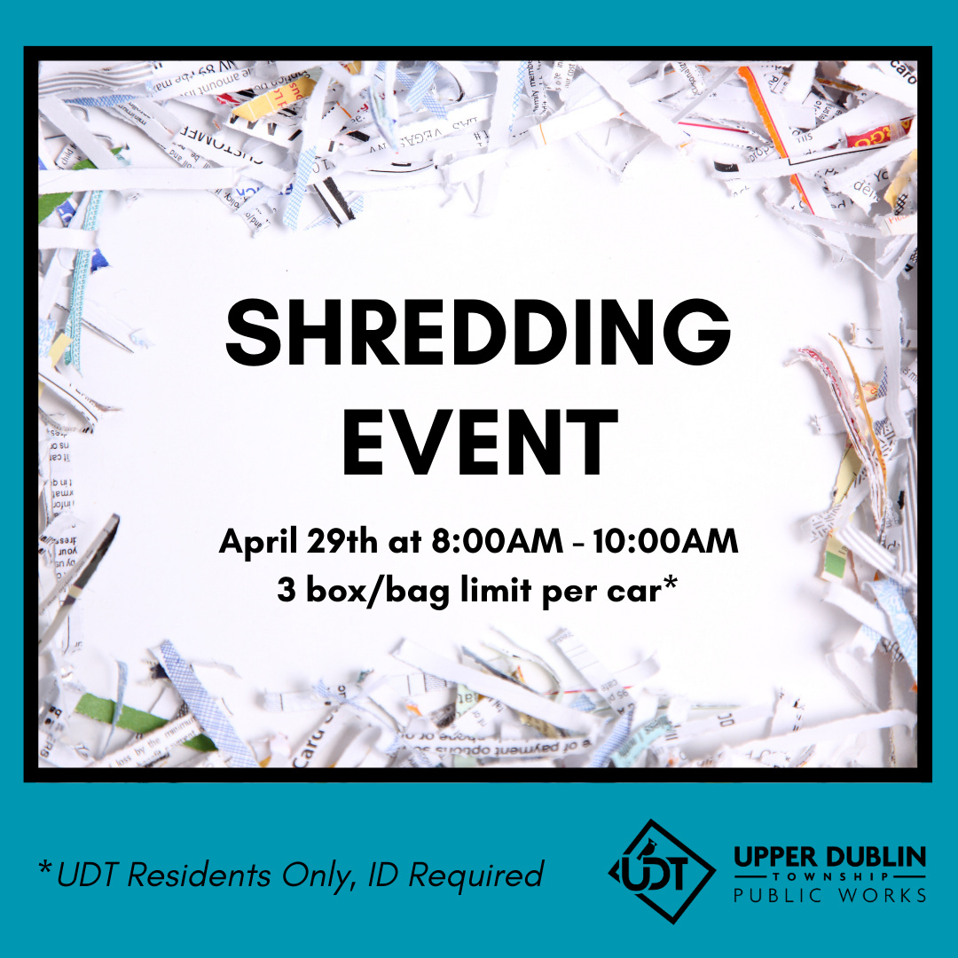 Shredding Event Saturday, April 29 at 800am1000am