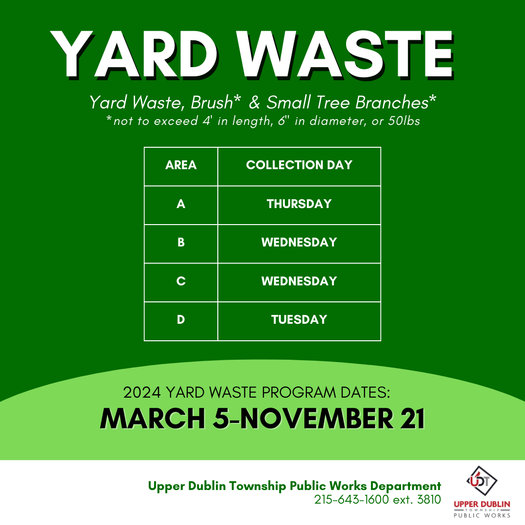 UDT Yard Waste collections begin on Tuesday, March 5th
