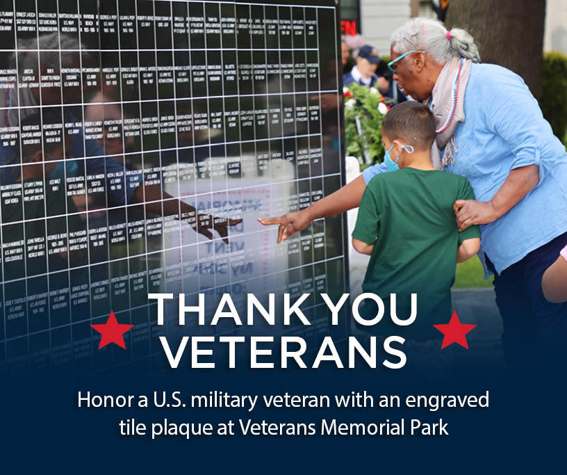 Veteran's Day engraved tiles at Veterans Memorial Park