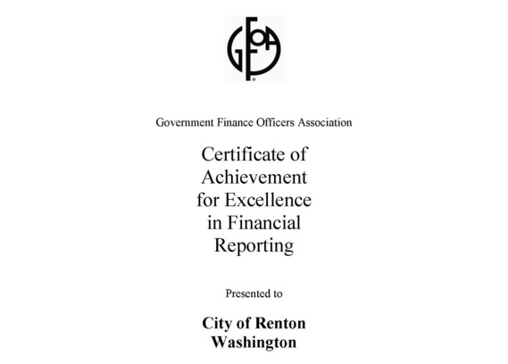 City’s Finance Department was awarded the Certificate of Achievement for Excellence in Financial Reporting 