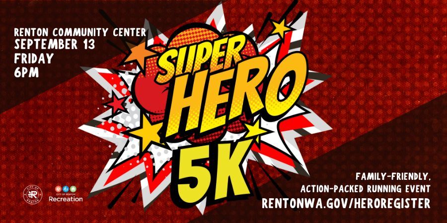Superhero 5K graphic happening September 13 with the race beginning at 6 p.m.