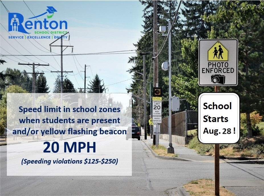 Renton School District speed limit of 20 mph graphic