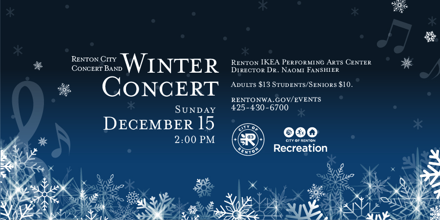 Renton City Concert Band Winter Concert on December 15 at IKEA Performing Arts Center