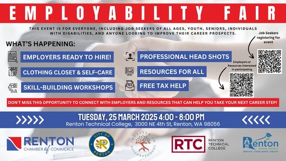 Graphic for employability fair on Tuesday, March 25 at Renton Technical College