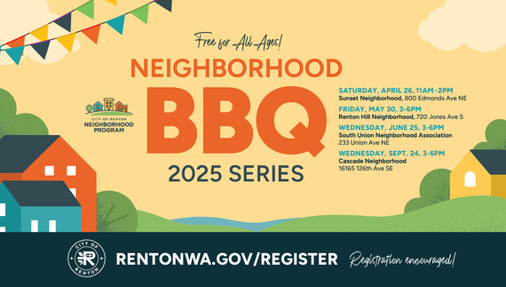 Neighborhood BBQ 2025 graphic with Saturday, April 26 date as the kick-off event. Three additional events to follow.