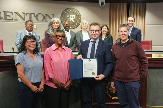Proclamation photo with Mayor Armondo Pavone, Renton City Council, and volunteers