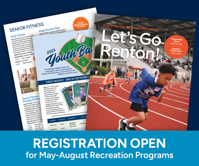 This Week in Renton header graphic showing the Recreation Guide and text mentioning Registration is Open