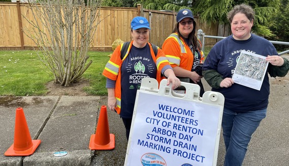 Three volunteers from April 26 Stormwater Marking project