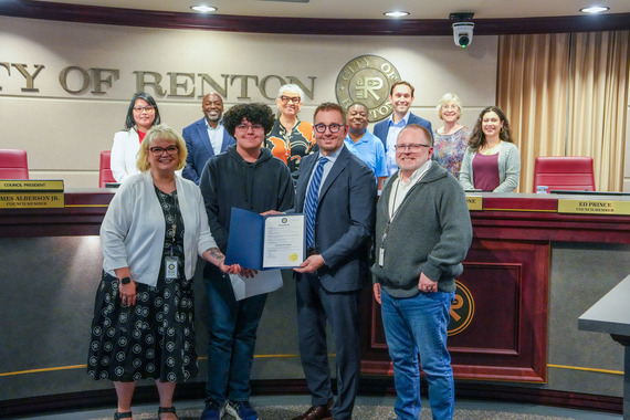 Municipal clerks posing for a group photo while accepting the proclamation 