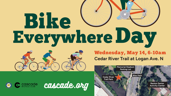 Renton Parks and Recreation and city staff are teaming up with Cascade Bicycle Club for Bike Everywhere Day May 14