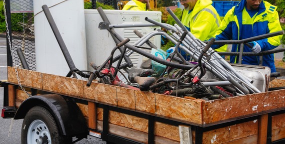 A bunch of metal in a trailer at the Recycling Event