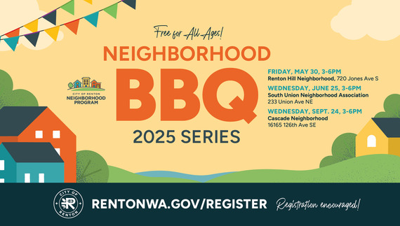 Neighborhood BBQ graphic showing an event in the Renton Hill Neighborhood on Friday, May 30 from 3-6 p.m.