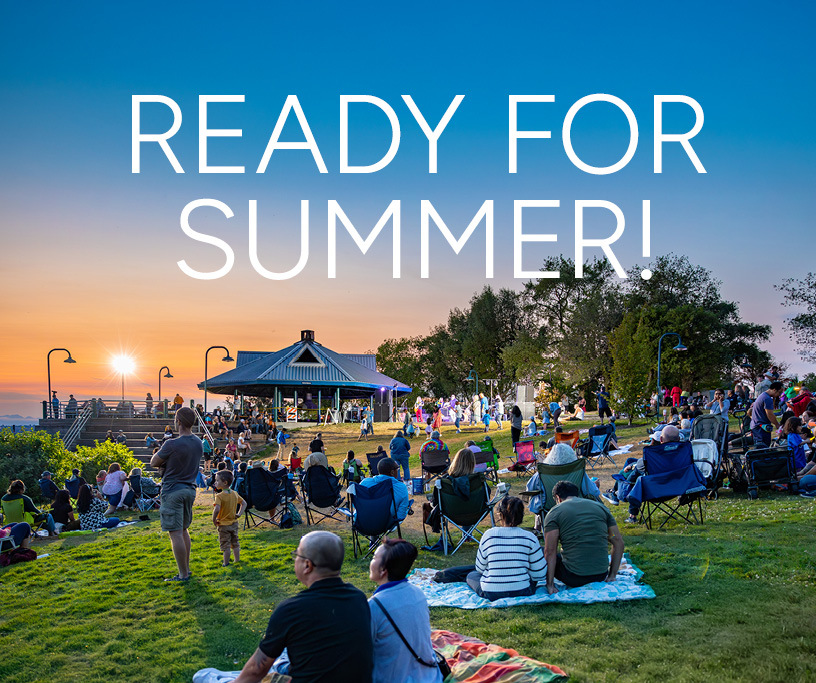 This Week in Renton graphic for June 26 that says READY FOR SUMMER featuring a photo of people enjoying summer activities at Coulon Park