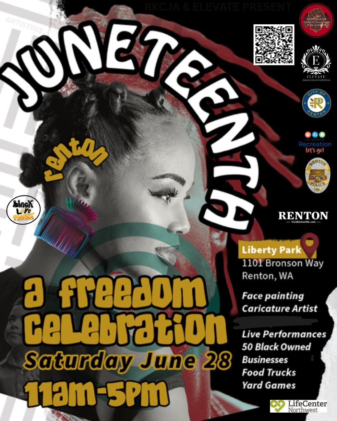 Juneteenth A Freedom Celebration flyer for Saturday, June 28 at Liberty Park