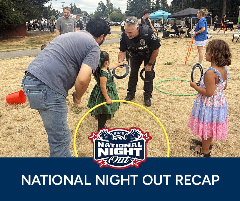 National Night Out recap featuring a  Renton police officer interacting with youth at a 2025 NNO event