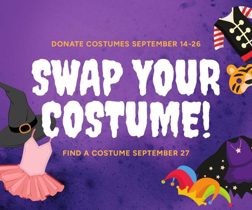 This Week in Renton cover with purple Halloween costume graphics. White text saying SWAP YOUR COSTUME