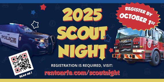 Scout Night October 7 graphic hosted by Renton Police Department and Renton Regional Fire Authority