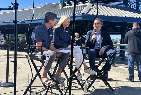 Mayor Armondo Pavone with FOX13 Seattle crew at Coulon Park