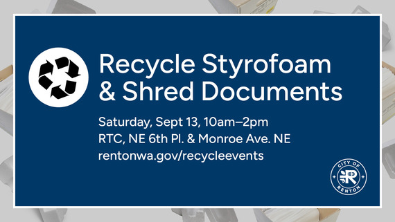 2025 Recycling Event graphic saying Recycle Styrofoam & Shred Documents for September 13