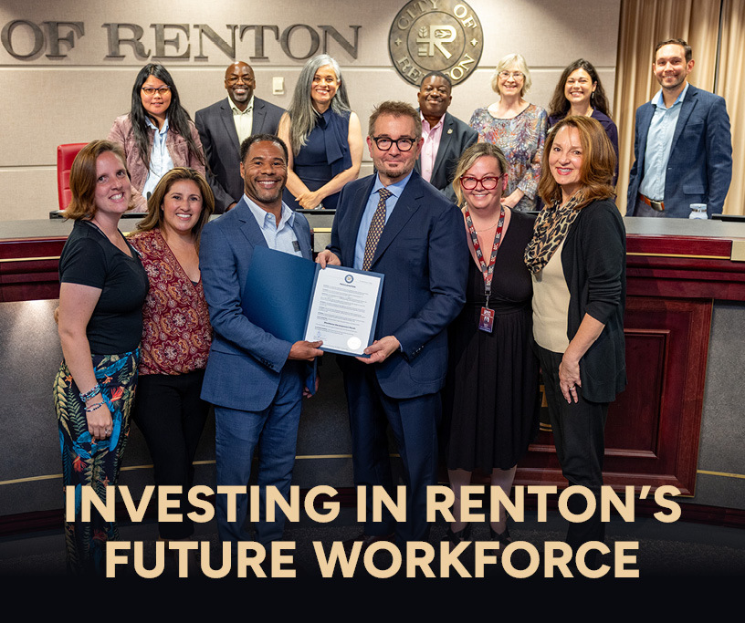 TWIR September 19 graphic with Workforce Development Month proclamation. Text says Investing in Renton's Future Workforce