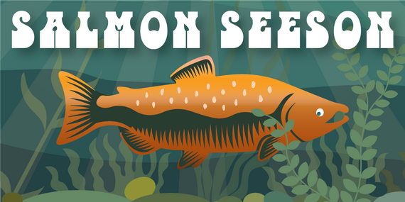 It's Salmon Seeson graphic showing a salmon in water