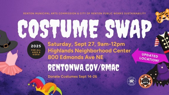 Costume Swap graphic by Renton Arts Commission for September 27 at Highlands Neighborhood Center