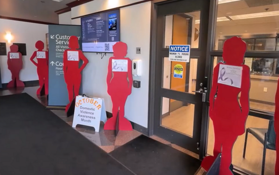 Domestic Violence Awareness Month display in Renton City Hall lobby