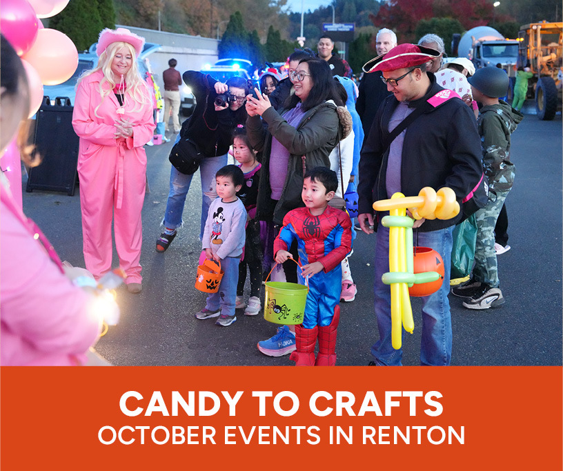 This Week in Renton for October 2 showing Truck or Treat event and bottom text Candy to Crafts October Events in Renton