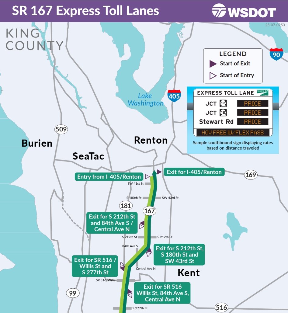SR 167 Express Toll Lane map