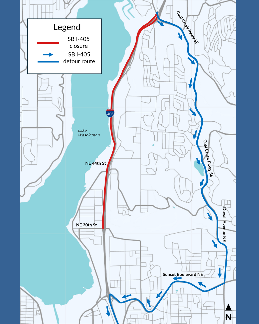 WSDOT southbound I-405 planned closure for the weekend of Oct 10-13