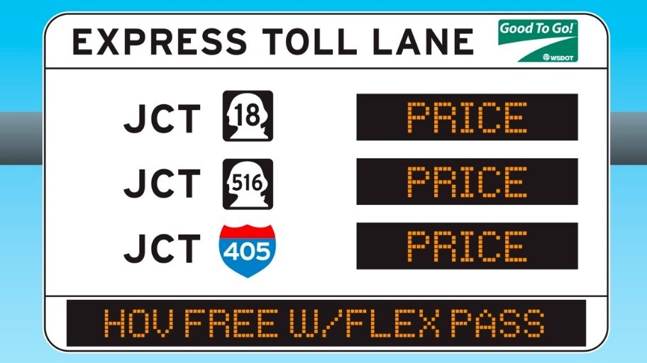 Express Toll Lanes sign that shows various prices