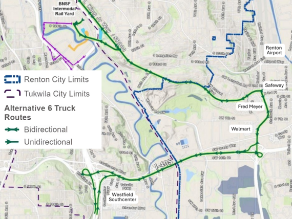 Allentown Truck reroute map, a draft from the City of Tukwila