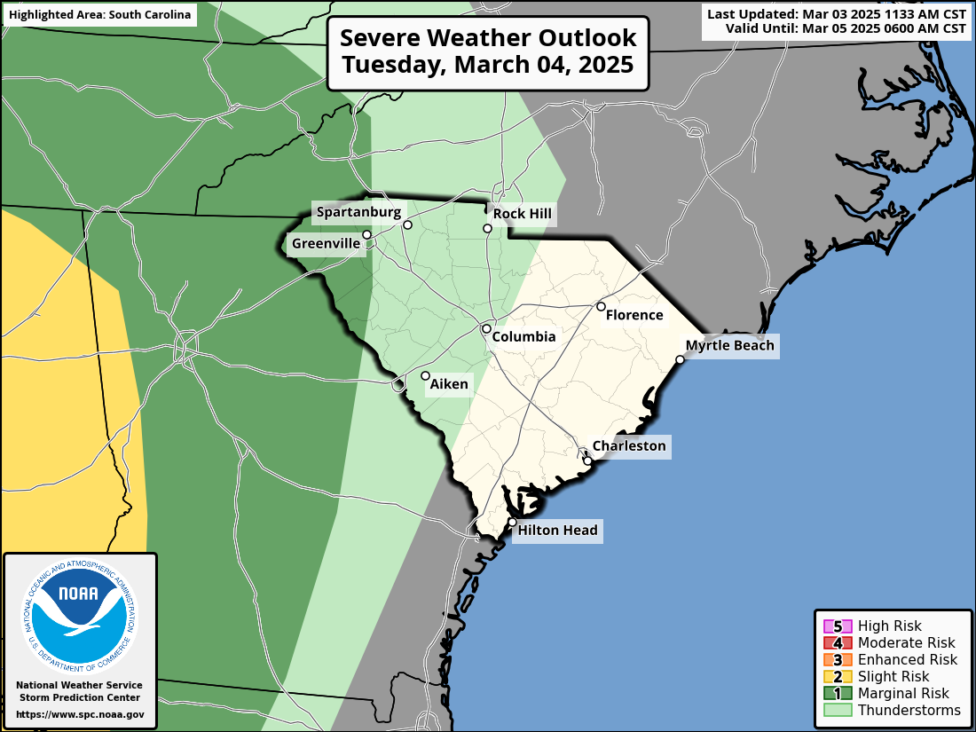 The Day 2 Severe Weather Outlook from the Storm Prediction Center, covering Tuesday and Tuesday night.
