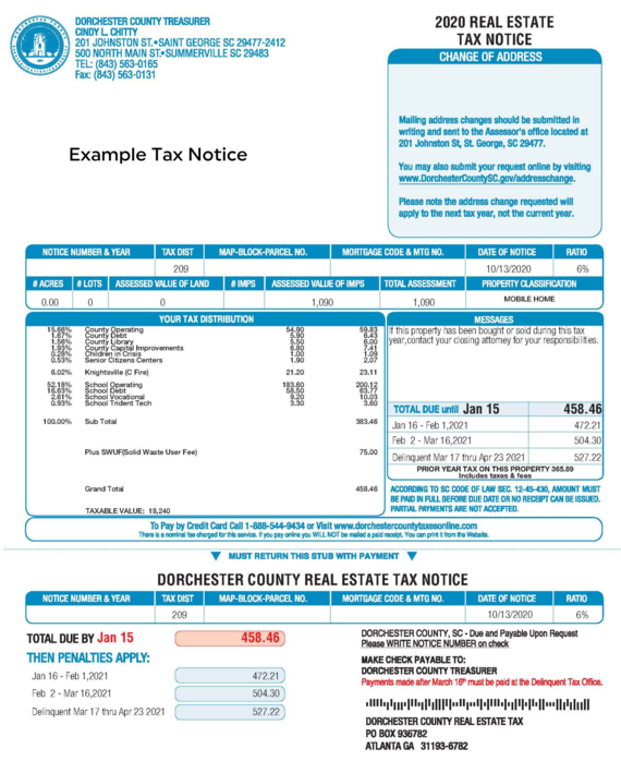 Dorchester County Mailing Property Tax Bills