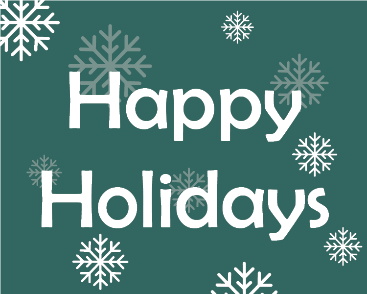 Happy Holidays image with snowflakes on a green background