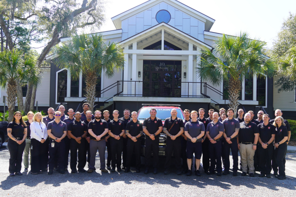 Fire Rescue infront of new building