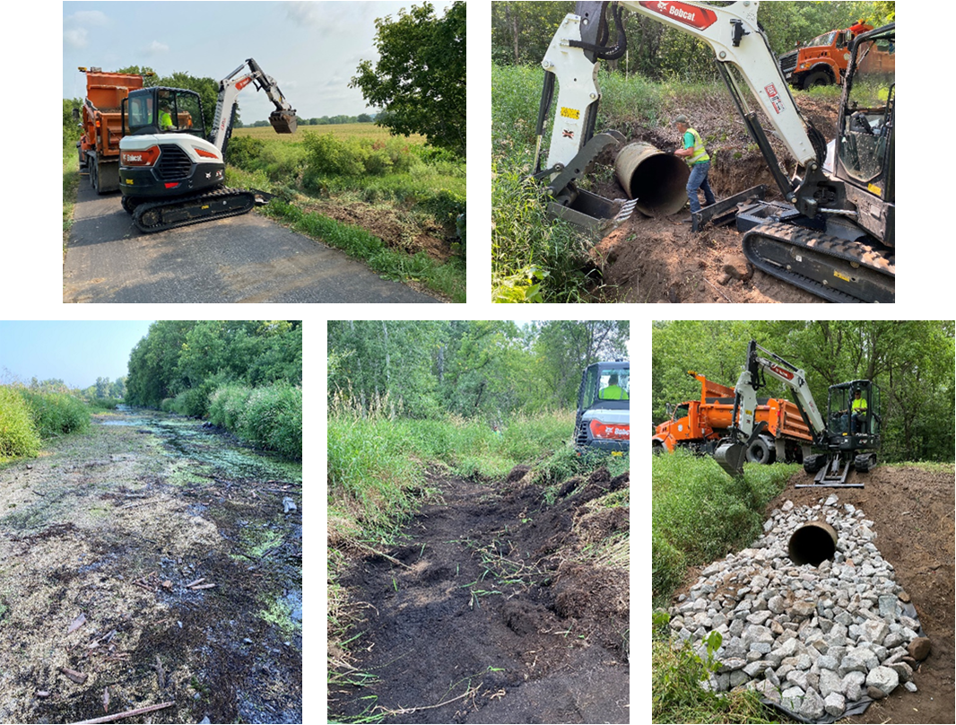 collage photos of crews installing a new culvert