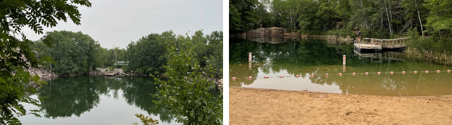 collage photo of two swimming quarries