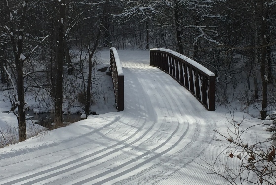 winter ski trail over a bridge