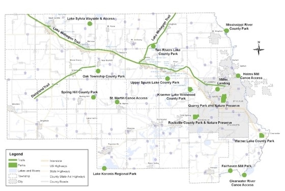 county map with parks and trails highlighted